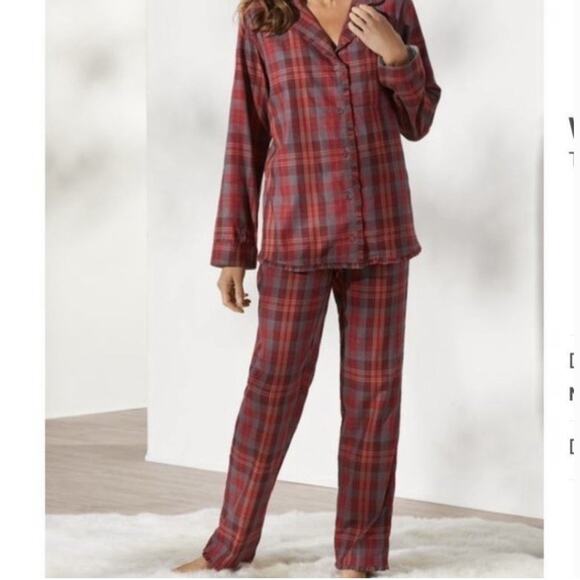 Soft Surroundings Night Divine Red Plaid Flannel Pajamas Size Small - Picture 1 of 14